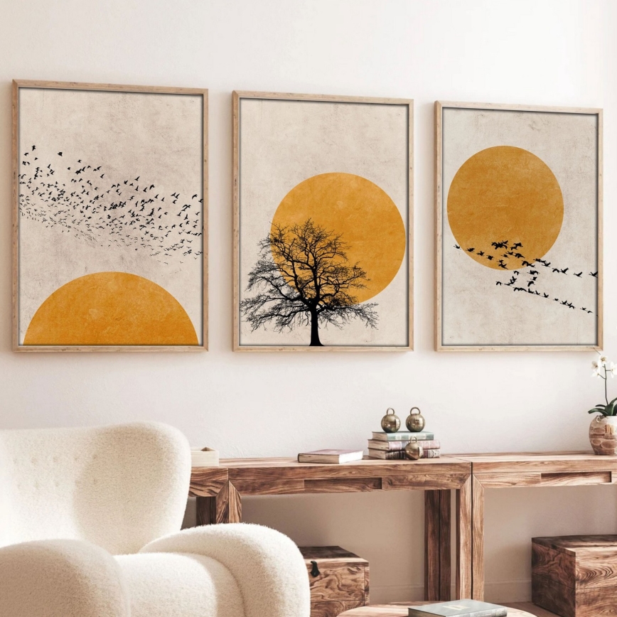 SETTI 3x Kuva valokuvakehyksessä 50x70 cm beige/keltainen