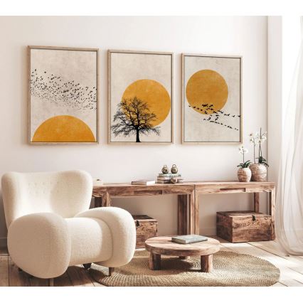 SETTI 3x Kuva valokuvakehyksessä 50x70 cm beige/keltainen