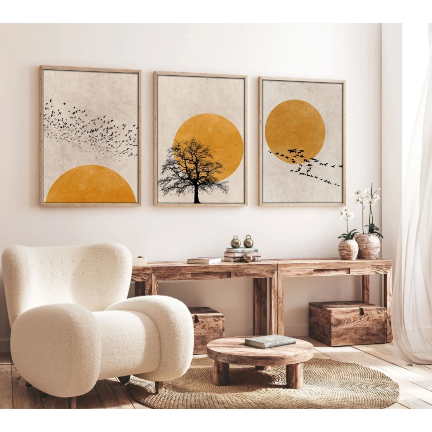 SETTI 3x Kuva valokuvakehyksessä 50x70 cm beige/keltainen