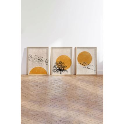 SETTI 3x Kuva valokuvakehyksessä 50x70 cm beige/keltainen