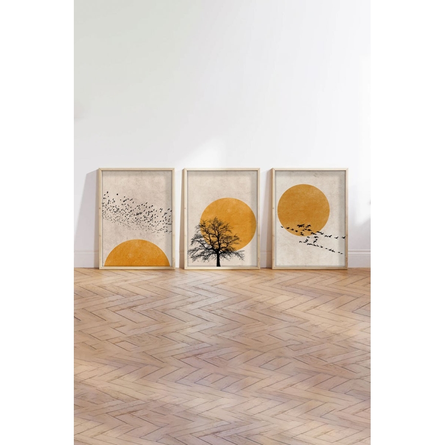 SETTI 3x Kuva valokuvakehyksessä 50x70 cm beige/keltainen