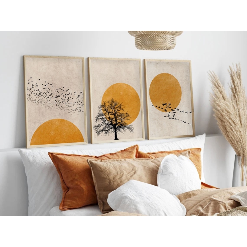 SETTI 3x Kuva valokuvakehyksessä 50x70 cm beige/keltainen