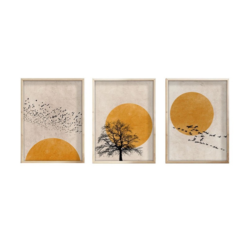SETTI 3x Kuva valokuvakehyksessä 50x70 cm beige/keltainen