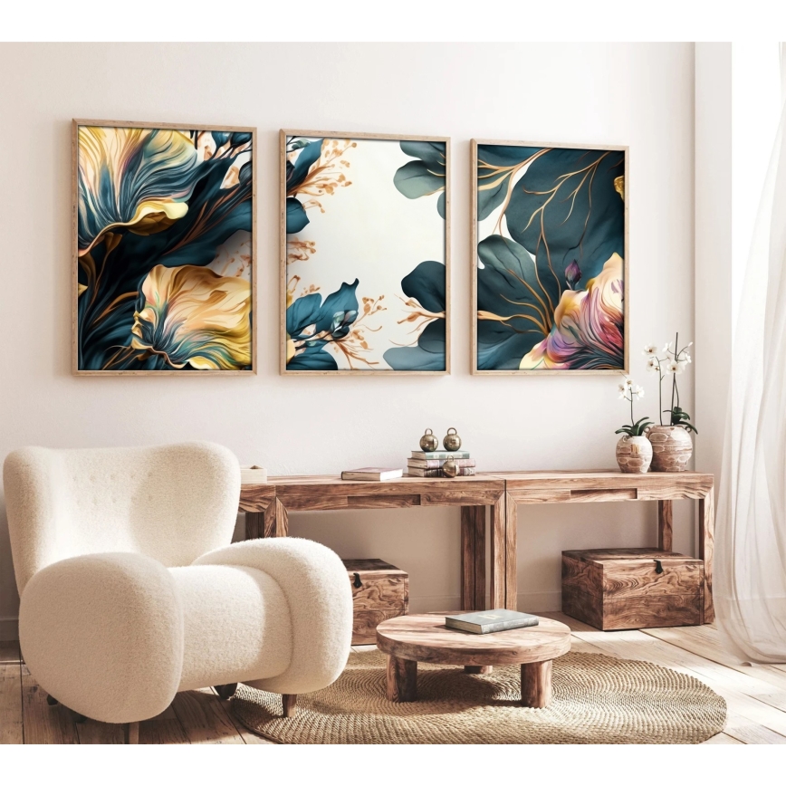 SETTI 3x Kuva valokuvakehyksessä 50x70 cm kasvit