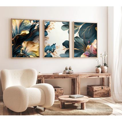 SETTI 3x Kuva valokuvakehyksessä 50x70 cm kasvit