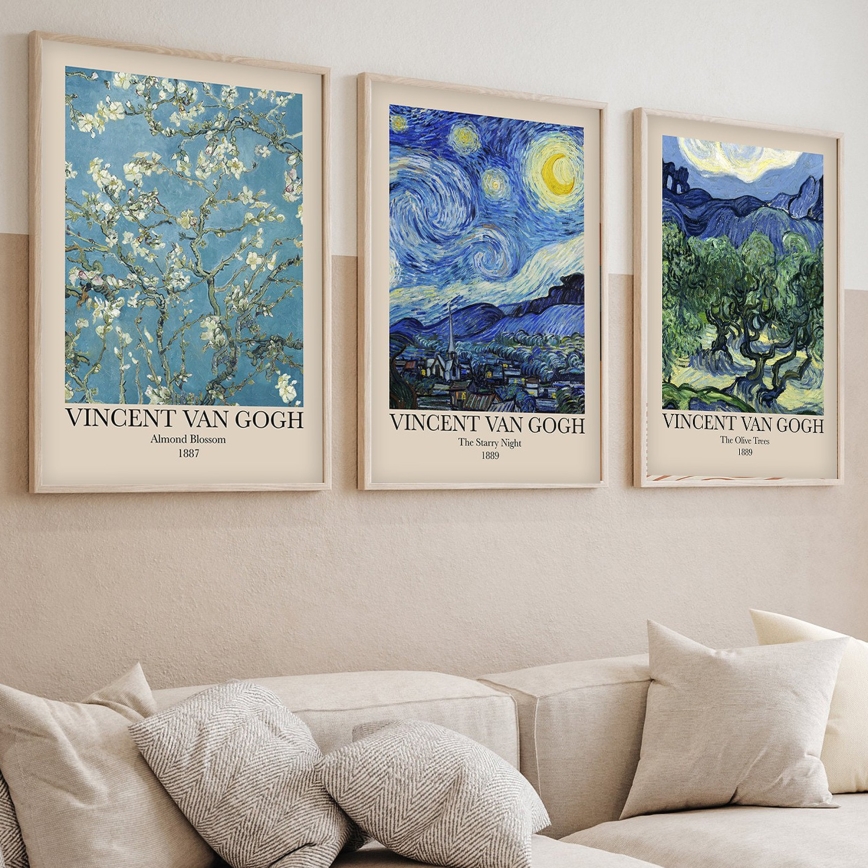 SETTI 3x Kuva valokuvakehyksessä 50x70 cm Vincent van Gogh