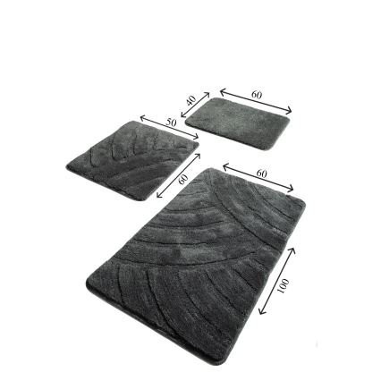 SETTI 3x Kylpyhuonematto ALYA 60/60/100 cm antrasiitti