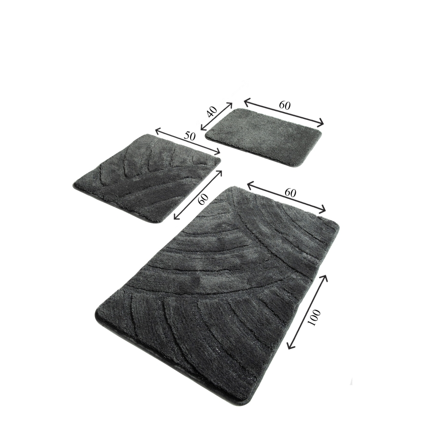 SETTI 3x Kylpyhuonematto ALYA 60/60/100 cm antrasiitti