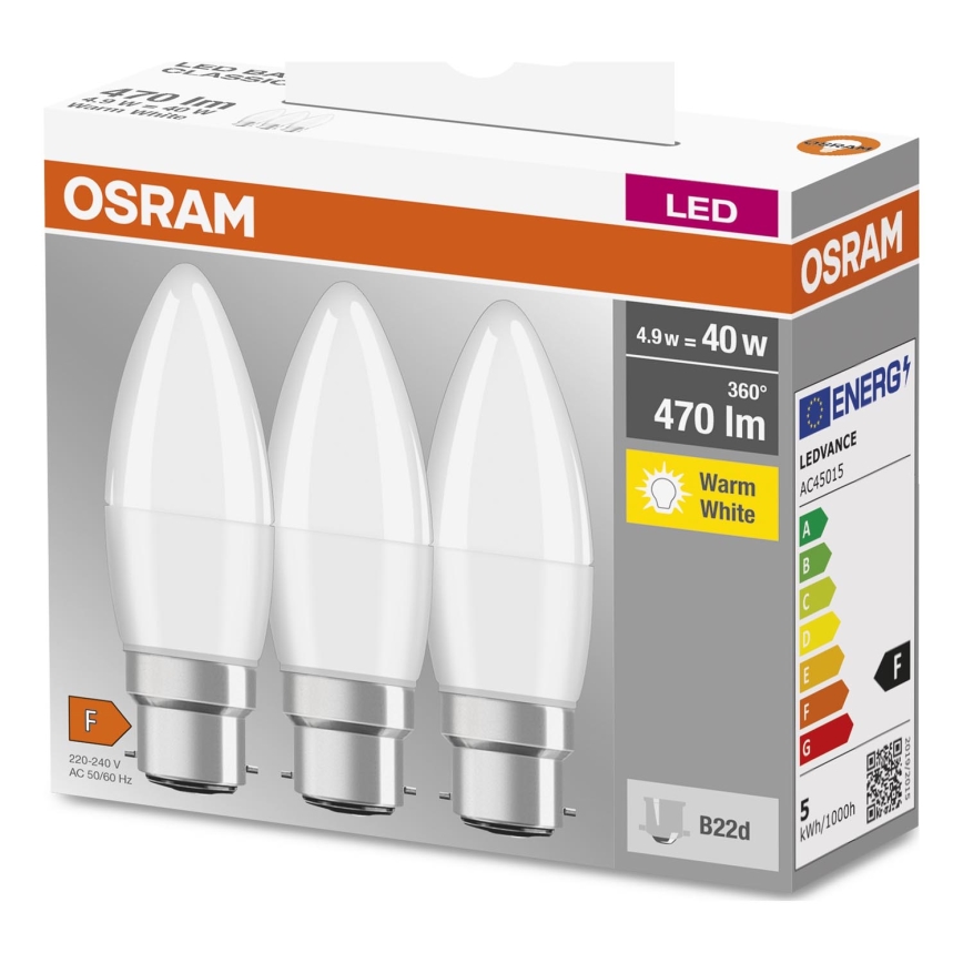 SETTI 3x LED-polttimo B38 B22d/4,9W/230V 3000K - Osram