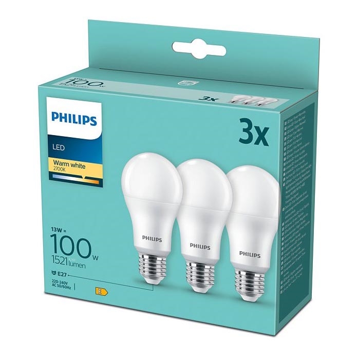 SETTI 3x LED-polttimo Philips A60 E27/13W/230V 2700K