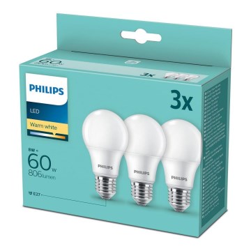 SETTI 3x LED-polttimo Philips A60 E27/8W/230V 2700K