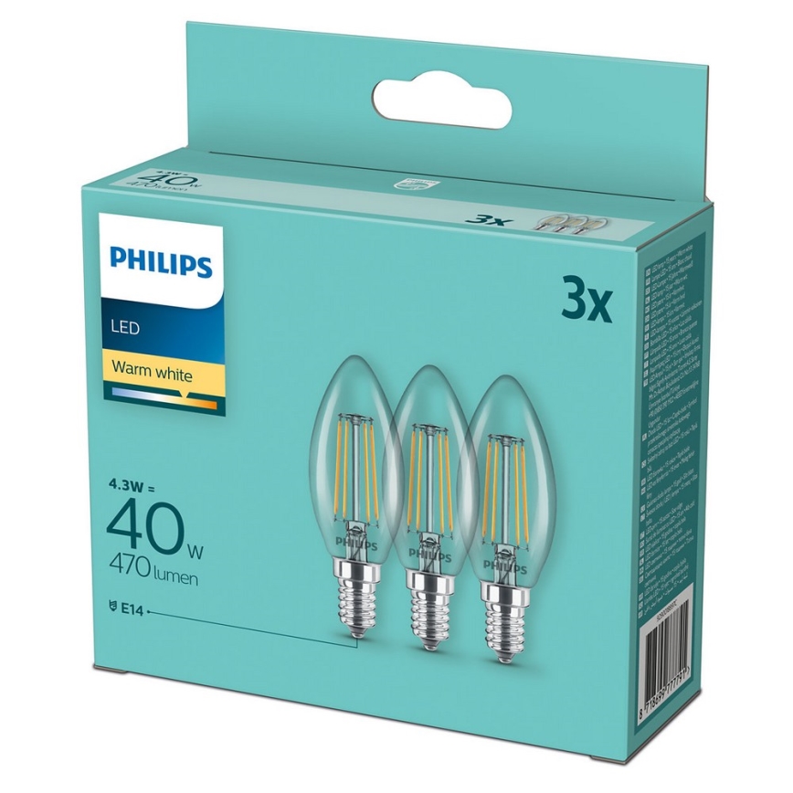 SETTI 3x LED-polttimo Philips B35 E14/4,3W/230V 2700K