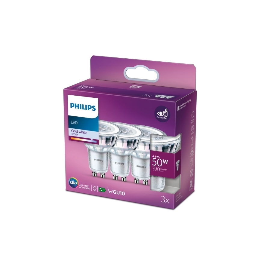 SETTI 3x LED-polttimo Philips PAR16 GU10/4,6W/230V 4000K