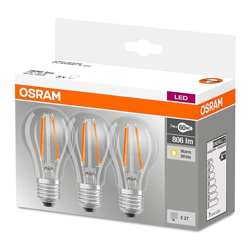 SETTI 3x LED-polttimo VINTAGE E27/7W/230V 2700K - Osram