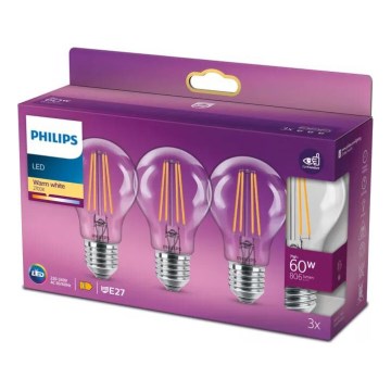 SETTI 3x LED-polttimo VINTAGE Philips A60 E27/7W/230V 2700K
