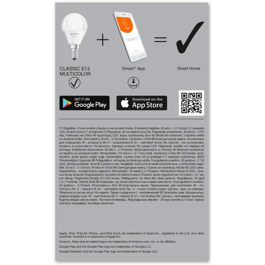 SETTI 3x LED RGBW Himmennettävä lamppu SMART+ E14/5W/230V 2700K-6500K Wi-Fi - Ledvance