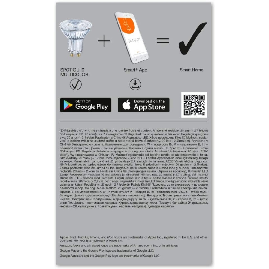 SETTI 3x LED RGBW Himmennettävä lamppu SMART+ GU10/4,9W/230V 2700K-6500K Wi-Fi - Ledvance