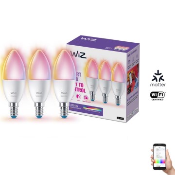 SETTI 3x LED RGBW Himmennettävä polttimo C37 E14/4,9W/230V 2200-6500K CRI 90 Wi-Fi - WiZ