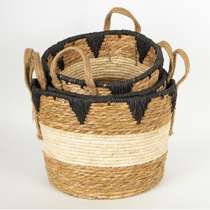 SETTI 3x Olkikori beige/musta 27x20/30x22/36x28 cm