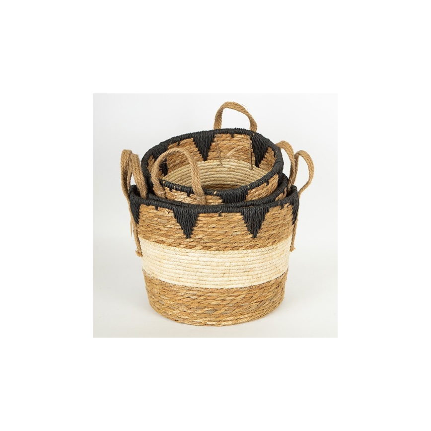 SETTI 3x Olkikori beige/musta 27x20/30x22/36x28 cm