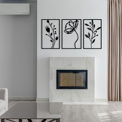 SETTI 3x Seinäkoriste 78x39 cm kukat metalli