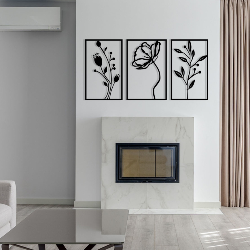 SETTI 3x Seinäkoriste 78x39 cm kukat metalli