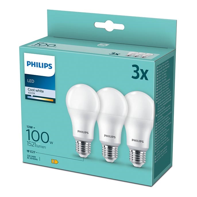 SETTI 3xLED-polttimo Philips A60 E27 / 13W / 230V 4000K