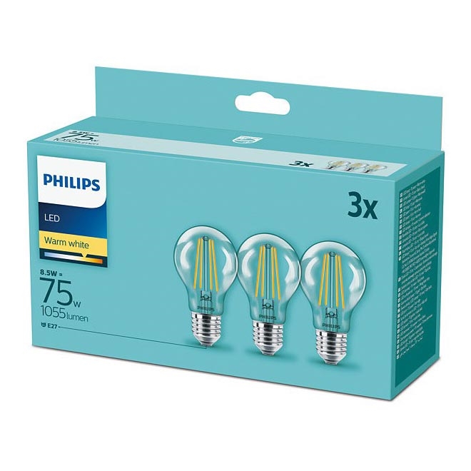 SETTI 3xLED-polttimo Philips E27 / 8.5W / 230V 2700K