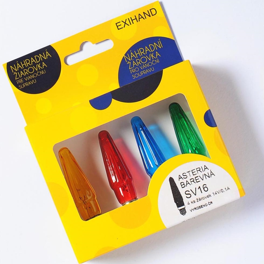 SETTI 4 x Vaihtolamppu ASTERIA E10/14V/0,1A värikäs mix Valmistettu EU