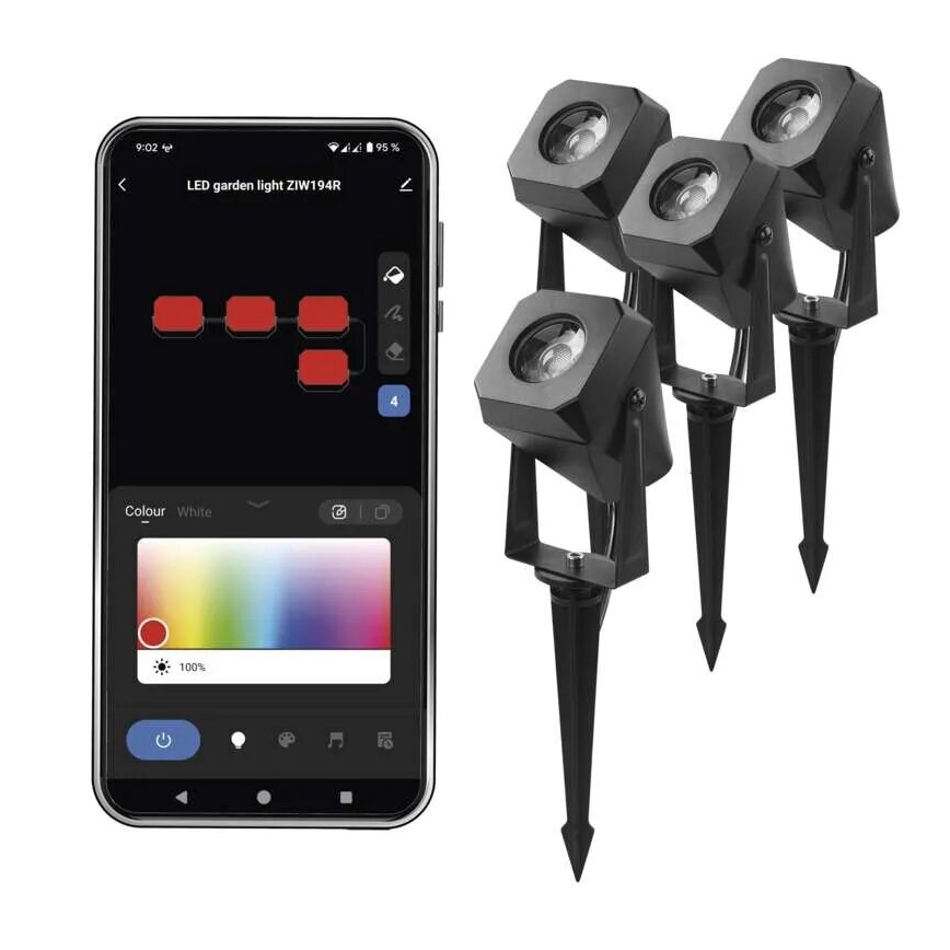 SETTI 4x LED RGBIC Himmennettävä ulko lamppu LED/7W/230V 3000-6500K IP65 Wi-Fi Tuya