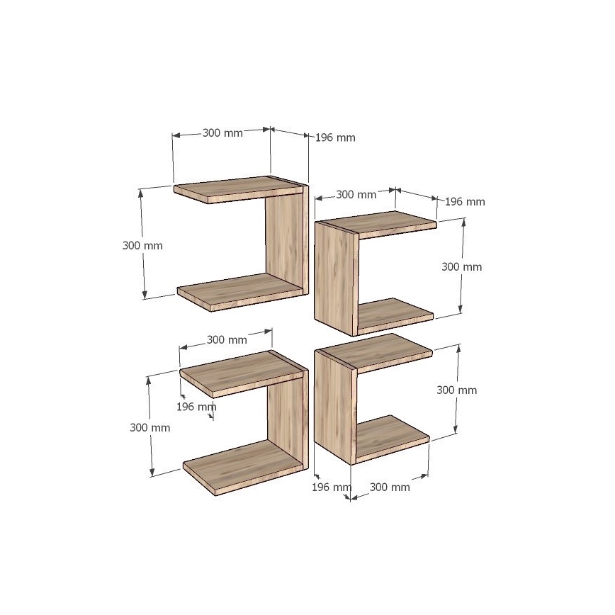 SETTI 4x Seinähylly BASE ruskea