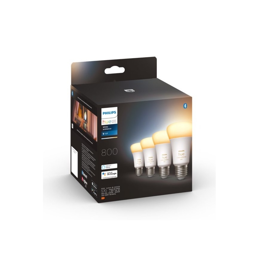 SETTI 4xLED himmennettävä polttimo Philips Hue WHITE AMBIANCE E27/6W/230V 2200-6500K