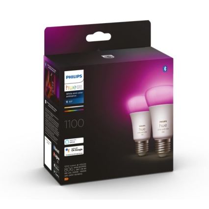 SETTI - LED RGBW Himmennettävä nauha Philips Hue WHITE AND COLOR AMBIANCE 2m LED/20W/230V + 2x Himmennettävä LED-polttimo Philips A60 E27/9W/230V 2000-6500K