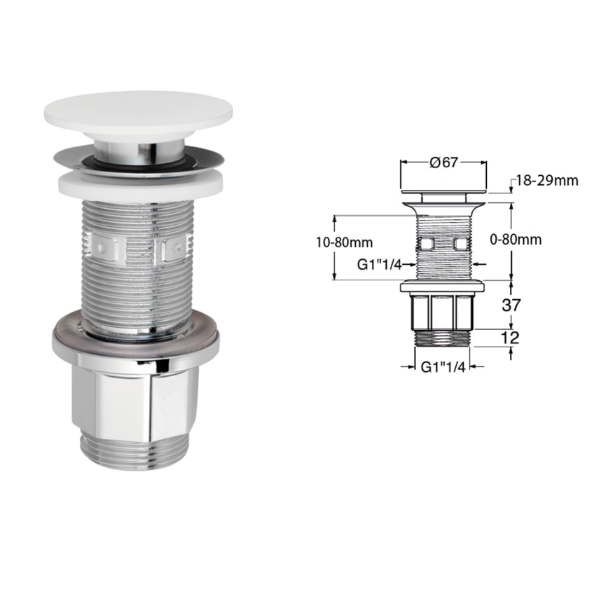 Silfra - Pesualtaan tyhjennysventtiili Ø 6,7 cm valkoinen/kiiltävä kromi