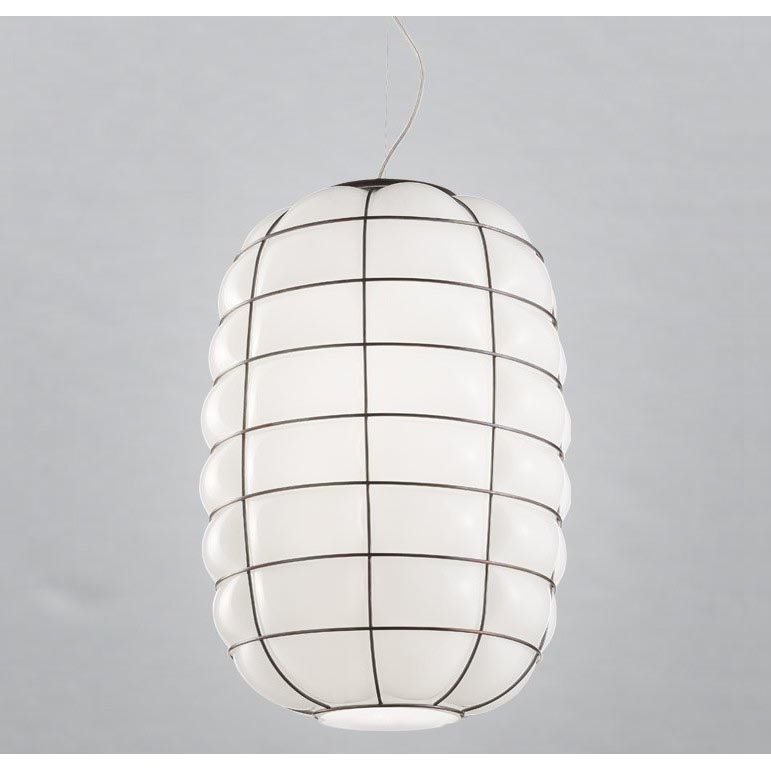 SIRU - Kattokruunu johdossa LANTERNA 1xE27/60W/230V halkaisija 32 cm musta/valkoinen Venetsialaista lasia
