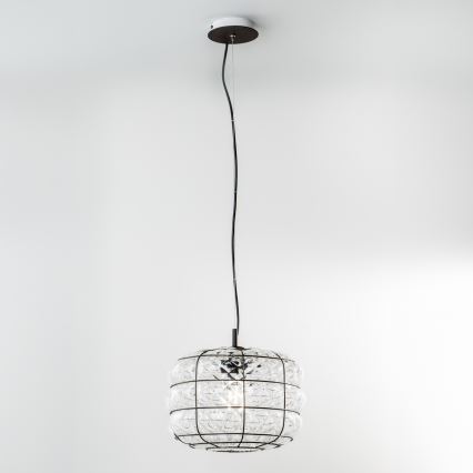 SIRU - Kattokruunu johdossa TERRA 1xE27/60W/230V musta/läpinäkyvä Venetsialaista lasia