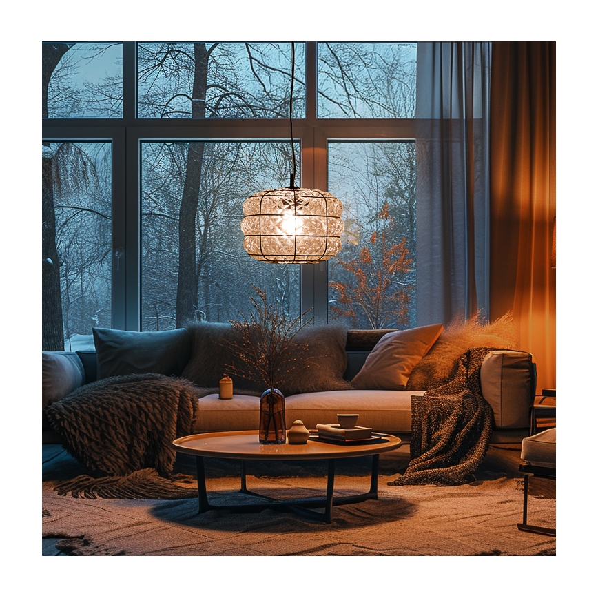 SIRU - Kattokruunu johdossa TERRA 1xE27/60W/230V musta/läpinäkyvä Venetsialaista lasia
