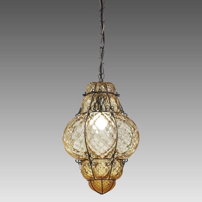 SIRU - Kattokruunu ketjussa CLASSIC 1xE27/60W/230V halkaisija 30 cm beige/musta Venetsialaista lasia