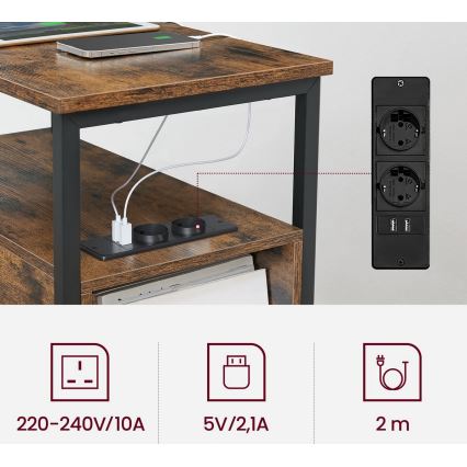 Sivupöytä sisäänrakennetuilla pistorasioilla ja USB-porteilla ROD ruskea/musta