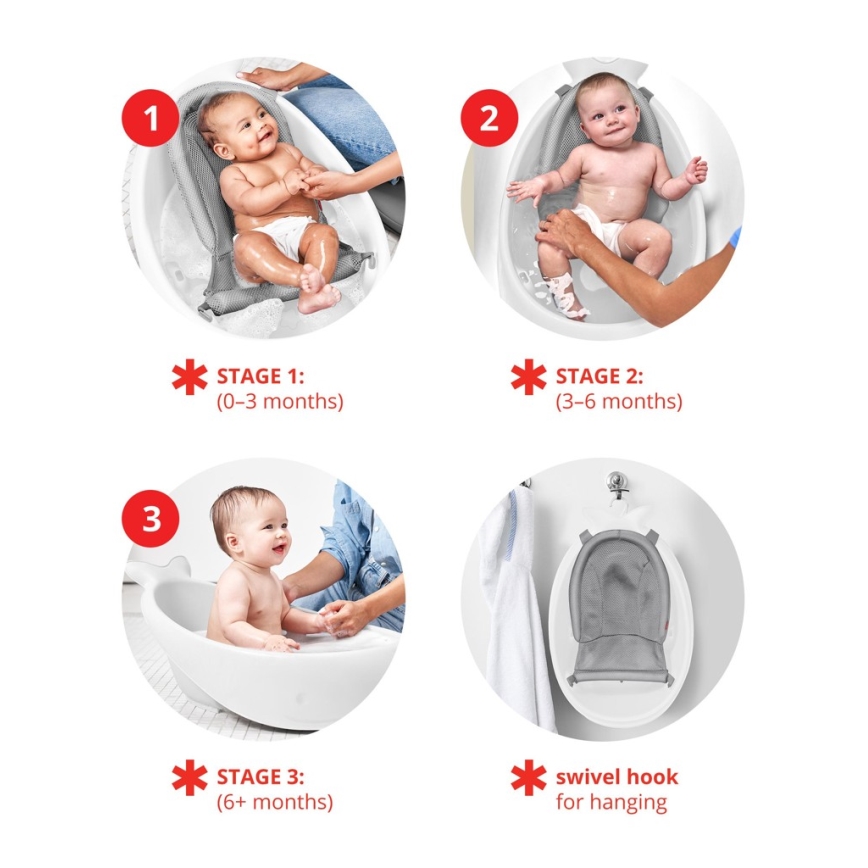 Skip Hop - Lasten kylpyamme ergonomisella MOBY 3 -alustalla valkoinen