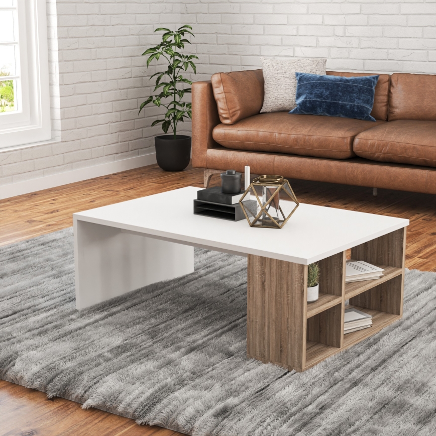 Sohvapöytä DEFNE 34x90 cm valkoinen/ruskea