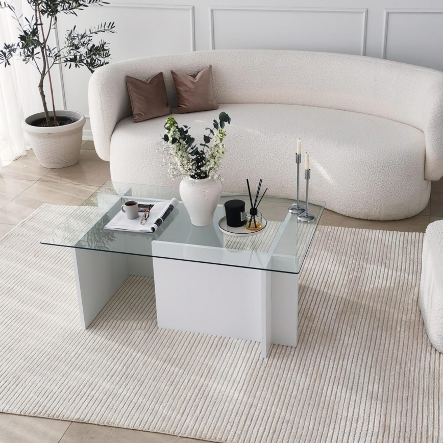 Sohvapöytä ESCAPE 40x105 cm valkoinen/läpinäkyvä