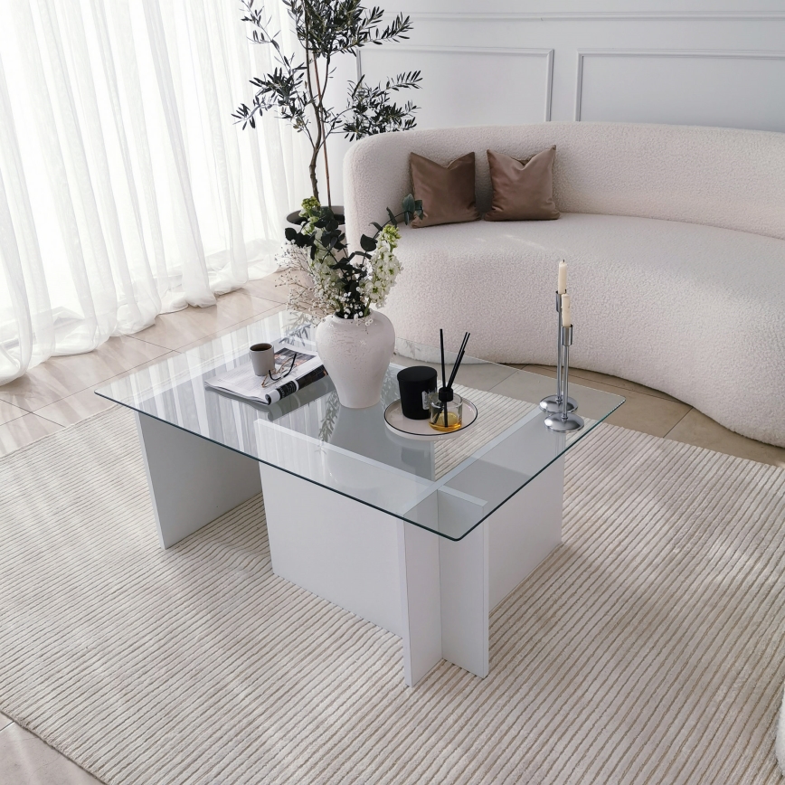 Sohvapöytä ESCAPE 40x105 cm valkoinen/läpinäkyvä