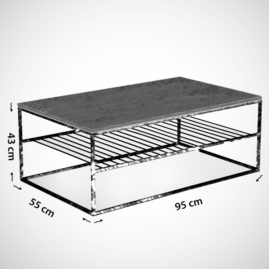 Sohvapöytä ETNA 43x95 cm harmaa/musta