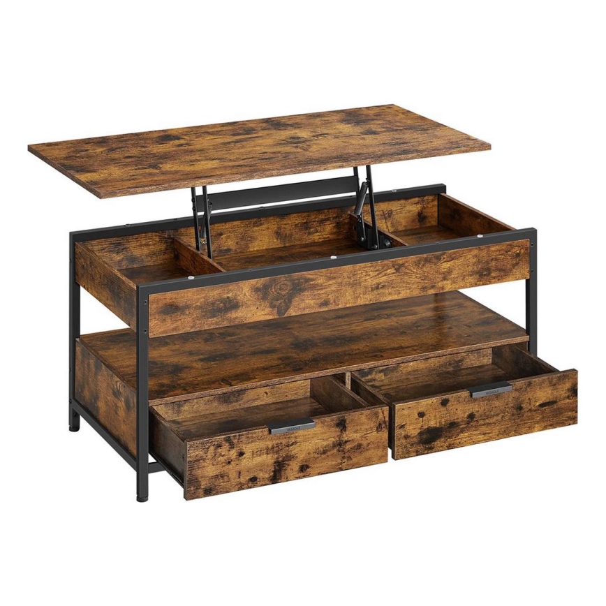 Sohvapöytä NYRO nostettavalla pöytälevyllä ruskea/musta