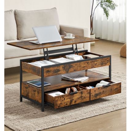 Sohvapöytä NYRO nostettavalla pöytälevyllä ruskea/musta