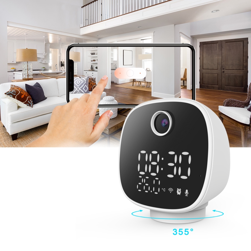 Älykamera herätyskellolla, lämpömittarilla ja LED-valolla 1296p 3Mpx 5V Wi-Fi Tuya IP65