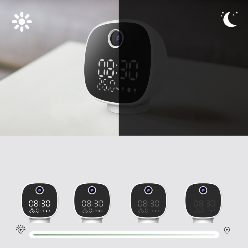 Älykamera herätyskellolla, lämpömittarilla ja LED-valolla 1296p 3Mpx 5V Wi-Fi Tuya IP65