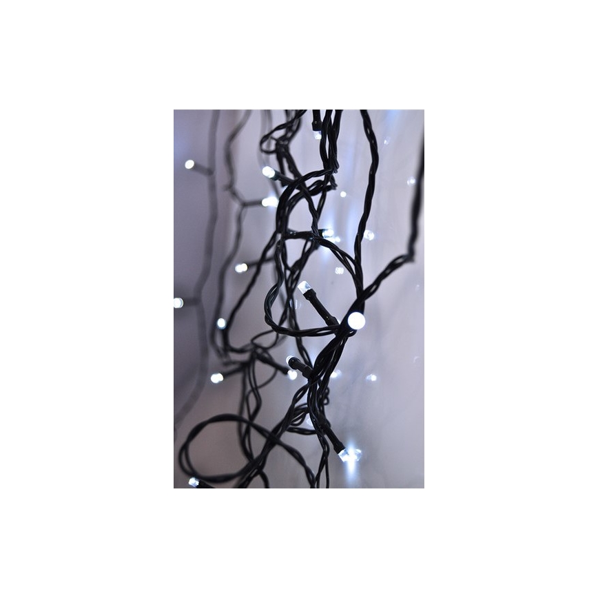 LED-jouluketju 50xLED/8 toimintoa 8m IP44 kylmä valkoinen