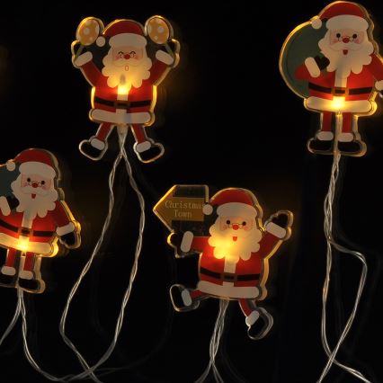 LED jouluketju imukupeilla 6xLED/2xAA 1,2m lämmin valkoinen joulupukki